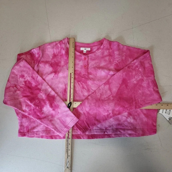 BP Nordstrom Women's‎ Henley Crop Tie Dye Sweatshirt Pink Size L NWT - Picture 9 of 11